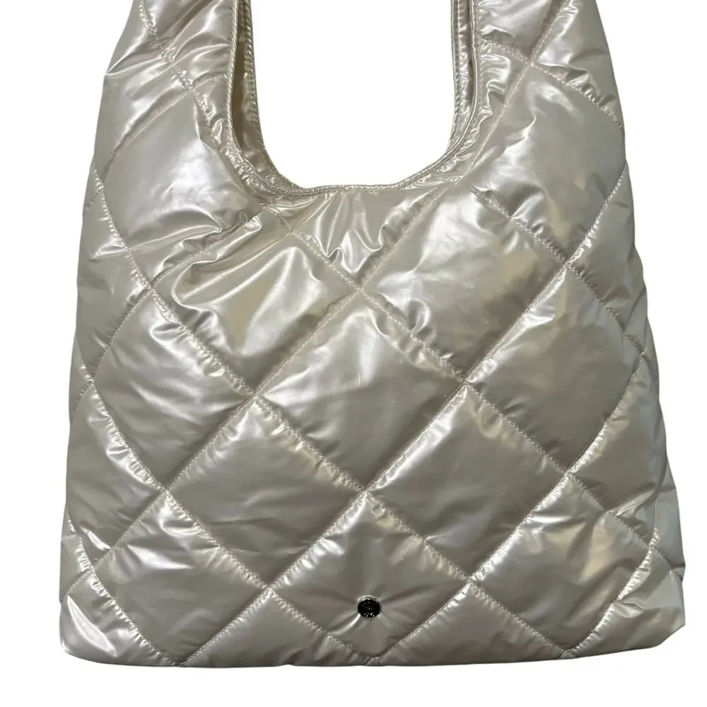 House of Harlow 1960 Euphoria Pearl White Quilted Puffer Slouchy Hobo Bag